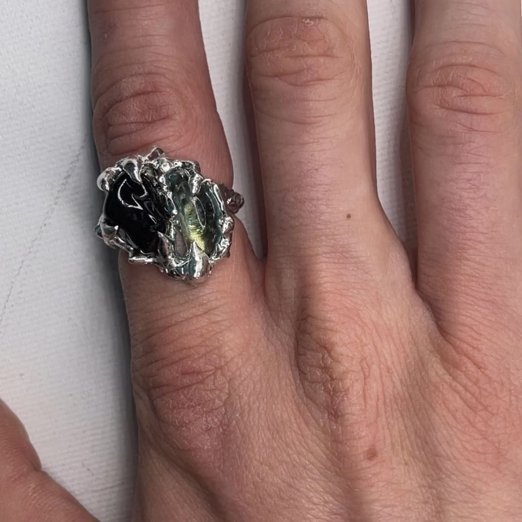 glass + black tourmaline ring