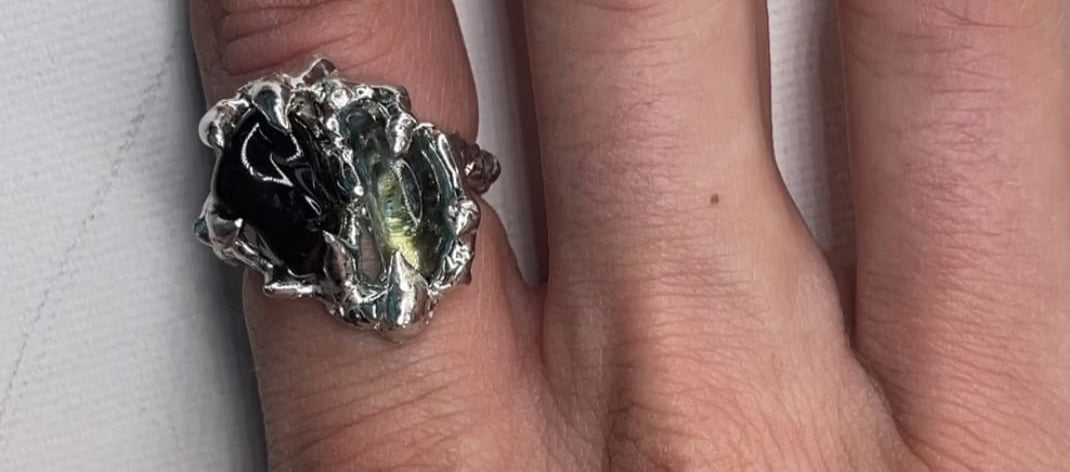 glass + black tourmaline ring